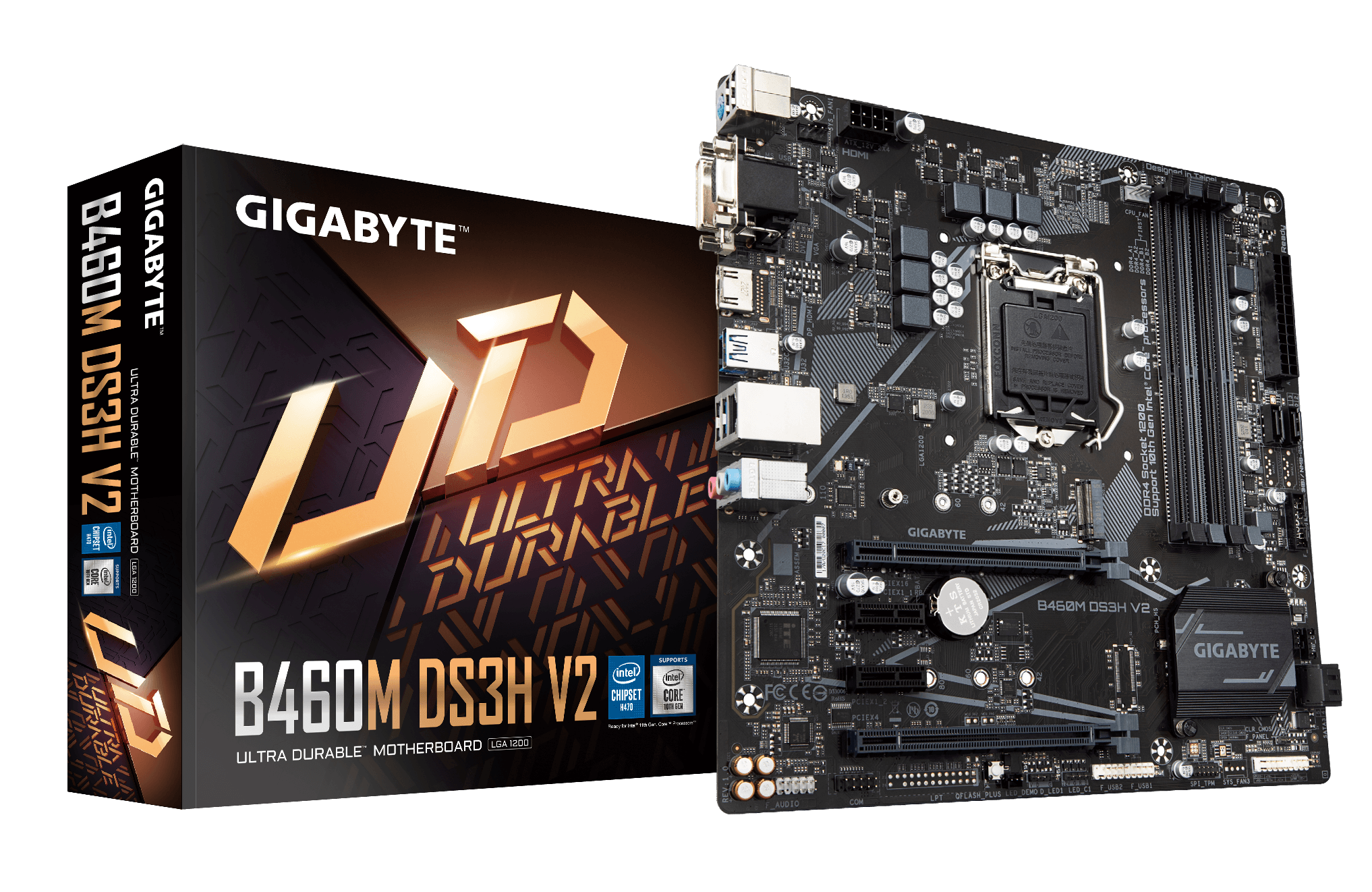 Gigabyte B460M DS3H V2 - 1.0 - placa base - micro ATX - Socket LGA1200 - B460 Chipset - USB 3.2 Gen 1 - Gigabit LAN - Tarjeta gráfica CPU necesaria - HD Audio 8-canales - Gigabyte